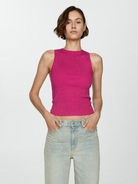 Mango Fuchsia Pink Knitted Tank Top Wide Straps Size M